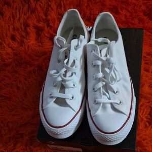 White Canvas Sneakers with Red Trim